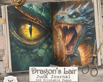 Dragon Junk Journal Pages – Dragon’s Lair Printable Ephemera, Medieval Scrapbook Papers (Digital Download)