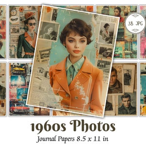 1960er Jahre Vintage Fotos Junk Journal, druckbare Seiten, Retro Scrapbook Kit, antikes Collage Sheet, alte Fotos, 1960er Ephemera, Kraftpapier