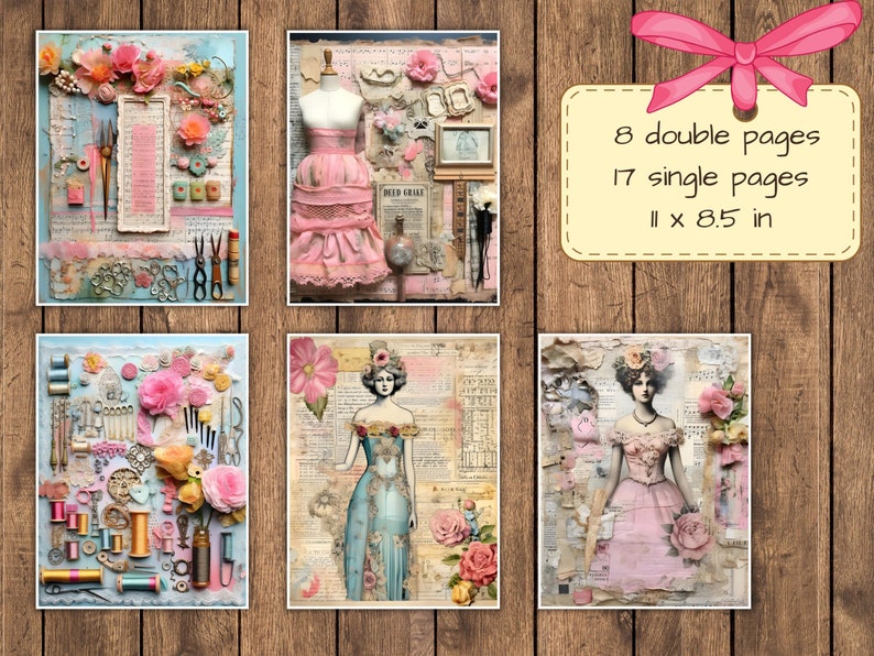 Vintage Sewing Junk Journal Pages Digital Scrapbook Paper Kit Victorian ...