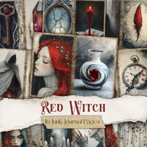 Red Witch Junk Journal Pages Occult Witch Digital Papers Dark Witchy Printable Scrapbook Gothic Grimoire Pages Mystical Witchcraft Ephemera