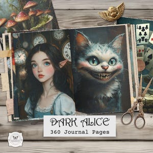 Dark Alice in Wonderland Junk Journal Kit, gotische ephemera (digitale download)