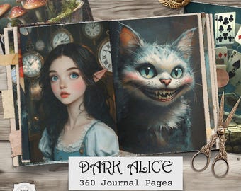 Kit de diario basura de Alicia en el País de las Maravillas, efímera gótica (descarga digital)