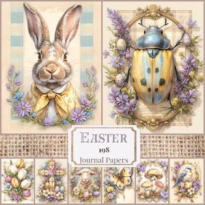 Pages de journal de Pâques vintage Imprimables de Pâques Fournitures de scrapbooking de printemps Papiers numériques de Pâques Lapin de Pâques éphémères Collage de printemps