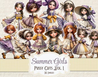 Cottagecore Summer Girls Paper Dolls: Printable Ephemera (Digital Download)