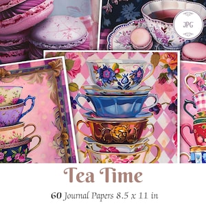 Páginas imprimíveis do Tea Junk Journal, kit de scrapbook vintage, kit de diário Tea Junk, itens efêmeros vitorianos do chá, chique gasto, artesanato em papel digital
