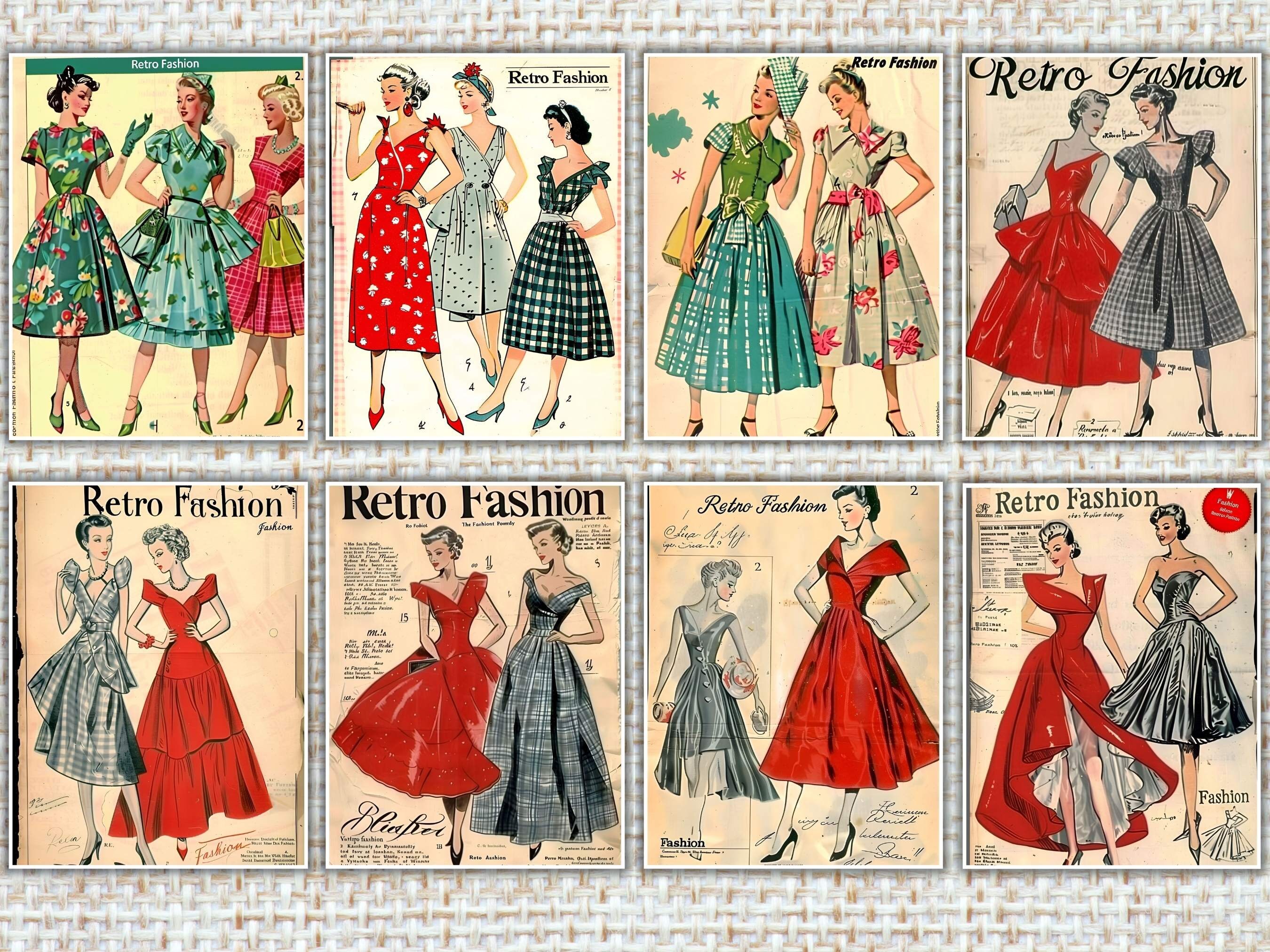 1950s Fashion Printable, Retro Ephemera, Scrapbook Paper (digital 