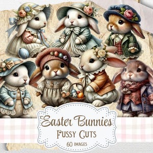 Adesivos de Páscoa Fussy Cuts, imprimíveis de coelho da Páscoa, kit de diário de lixo de Páscoa, recortes de coelho, suprimentos para scrapbook, cartões ATC digitais, itens efêmeros de Páscoa