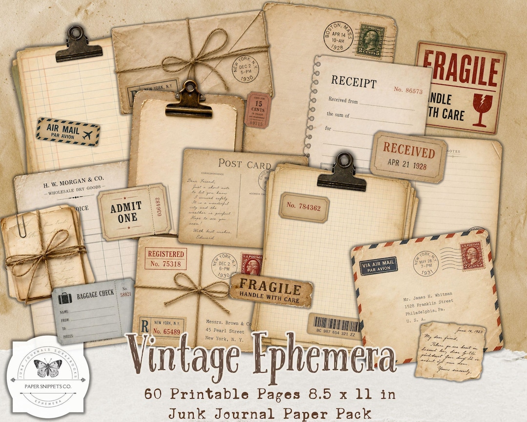 Vintage Ephemera Printable Pages, Junk Journal Paper Pack, Antique ...