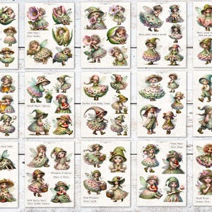 Puede incluir: Una colecci&oacute;n de pegatinas con tem&aacute;tica de hadas que presentan ilustraciones caprichosas de hadas en varias poses y atuendos. Las pegatinas muestran una paleta de colores suaves con elementos florales e inspirados en la naturaleza, perfectas para &aacute;lbumes de recortes y manualidades.