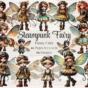 Fée steampunk coupes pointilleuses Stickers imprimables fée Journal indésirable fantaisiste fournitures de scrapbooking fée fabrication de cartes éphémères Steampunk numérique