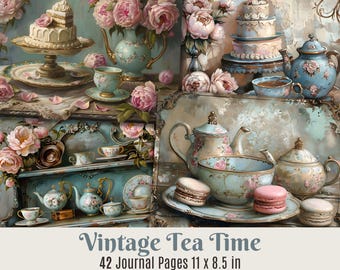 Vintage Teeparty Junk Journal Seiten zum Ausdrucken: Shabby Chic Ephemera zum Ausdrucken (Digitaler Download)