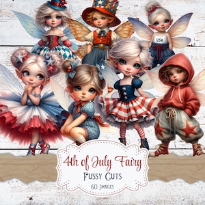 Fée patriotique difficile coupes Kit de journal imprimable fée du 4 juillet indésirable Amérique Scrapbooking carte fabrication de cartes numériques fées éphémères découpes