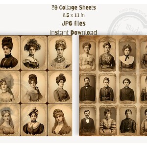 May include: A collage sheet with 39 vintage photographs of people in sepia tones. The images are arranged in a grid of 3 rows and 13 columns. The sheet is 8.5 inches by 11 inches.