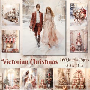 Páginas de diario basura de Navidad victoriana, papeles de álbum de recortes imprimibles, kit de diario basura de acuarela, efímera victoriana digital, medios mixtos