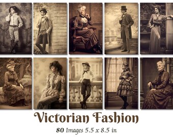 Victorian Fashion Photos: Sepia Tone Portraits, Printable Ephemera (Digital Download)