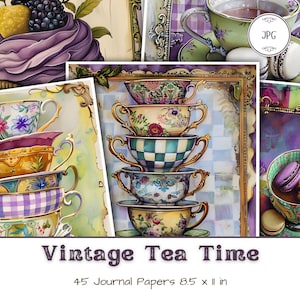 Vintage Tea Time Junk Journal Pages, Retro Teapot Printable Scrapbook Kit, Tea Party Digital Papers, Afternoon Tea Ephemera, Shabby Chic DIY