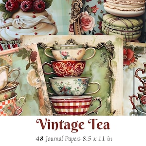 Vintage Tea Party dagboekpagina's afdrukbare Victoriaanse theetijd kortstondige voor junk journaling en scrapbooking Shabby chique thee digitale download