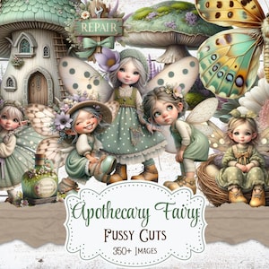 Fada Boticária Fussy Cuts Cottagecore Fairy Imprimível Herbal Ephemera para Diários de Junk Folhas de Colagem de Scrapbooking Recortes Digitais de Bruxa