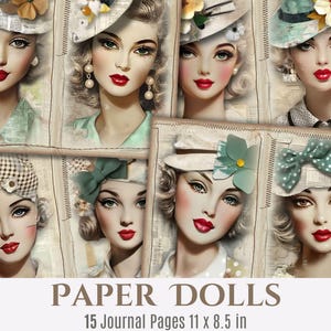 Paper Dolls Junk Journal Pages Vintage Dolls Digital Papers Dolls Printables Whimsical Scrapbooking Collage Sheets Paper Doll Ephemera