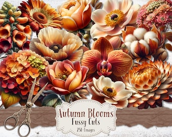 Autumn Flowers Fussy Cuts | Printable Floral Ephemera (Digital Download)