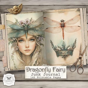 Strony dziennika „Ważka wróżka” – fantastyczne, drukowane efemerydy, papiery do scrapbookingu o tematyce przyrodniczej, pobieranie cyfrowe