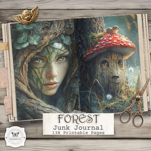 Páginas para diario creativo Bosque Encantado – Elementos imprimibles de fantasía boscosa, papeles para álbumes de recortes de naturaleza, descarga digital
