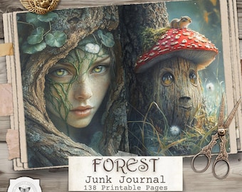 Páginas para diario creativo Bosque Encantado – Elementos imprimibles de fantasía boscosa, papeles para álbumes de recortes de naturaleza, descarga digital