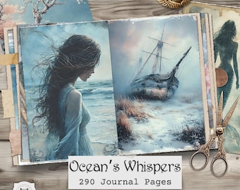 Ocean Whispers Junk Journal Pages, Coastal Printable Ephemera, Nautical Scrapbook (Digital Download)
