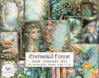 Enchanted Forest Junk Journal Kit – Printable Fantasy Journal Pages, Woodland Ephemera, Fairy Digital Papers