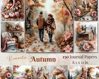 Kit de diario creativo de otoño: Elementos decorativos románticos de otoño, imprimibles para álbumes de recortes (descarga digital de 150 páginas)