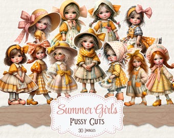 Muñecas de papel vintage con cortes delicados de estilo cottagecore para chicas de verano (descarga digital, 30 imágenes)