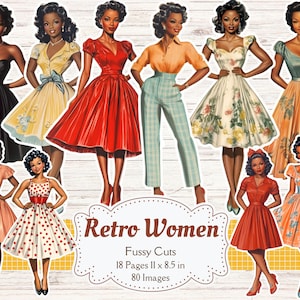 Retro Black Women Fussy Cuts Vintage 1950s Paper Dolls Fashion Printables 50s Fashion Junk Journal Retro Scrapbook Supplies Fashion Ephemera