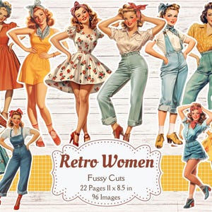 Donne retrò tagli elaborati vintage anni '50 bambole di carta moda stampabili anni '50 e '60 moda spazzatura diario retrò scrapbook forniture moda effimera