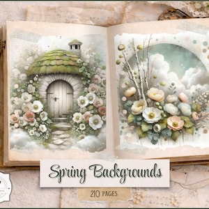 Spring Easter Backgrounds – Cottagecore Floral Digital Papers, Fairy Garden Junk Journal Pages, Digital Download