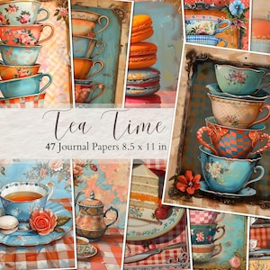 Páginas de diário de lixo para a hora do chá, imprimíveis de chá vintage, suprimentos para scrapbooking para festas do chá, itens efêmeros para chá da tarde, download digital de chá vitoriano
