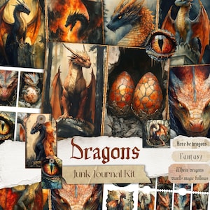 Dragon Junk Journal Kit Mystical Fantasy Ephemera Vintage Dragon Pages Mythical Scrapbook Printable Medieval Collage Sheets Enchanted Papers
