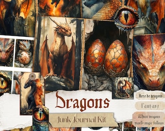 Dragon Junk Journal Kit, Vintage Mythical Ephemera (Digital Download)