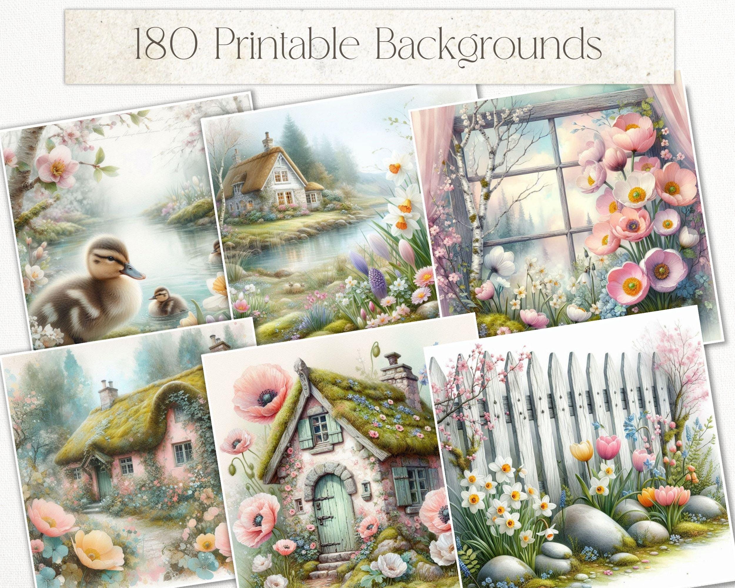 Spring Junk Journal Backgrounds – Cottagecore Spring Printable Papers ...
