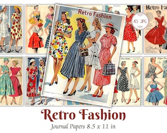 Vintage 1950s Fashion Printable Pages, Fashion Junk Journal, 50s Sewing Patterns Scrapbook Supplies, Fashion Ephemera, Retro Paper Crafts