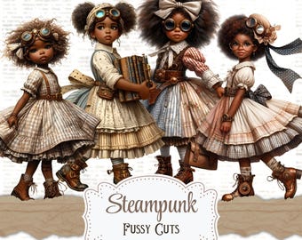 Muñecas de papel Steampunk de chica negra: Efímera imprimible de diario basura (descarga digital)