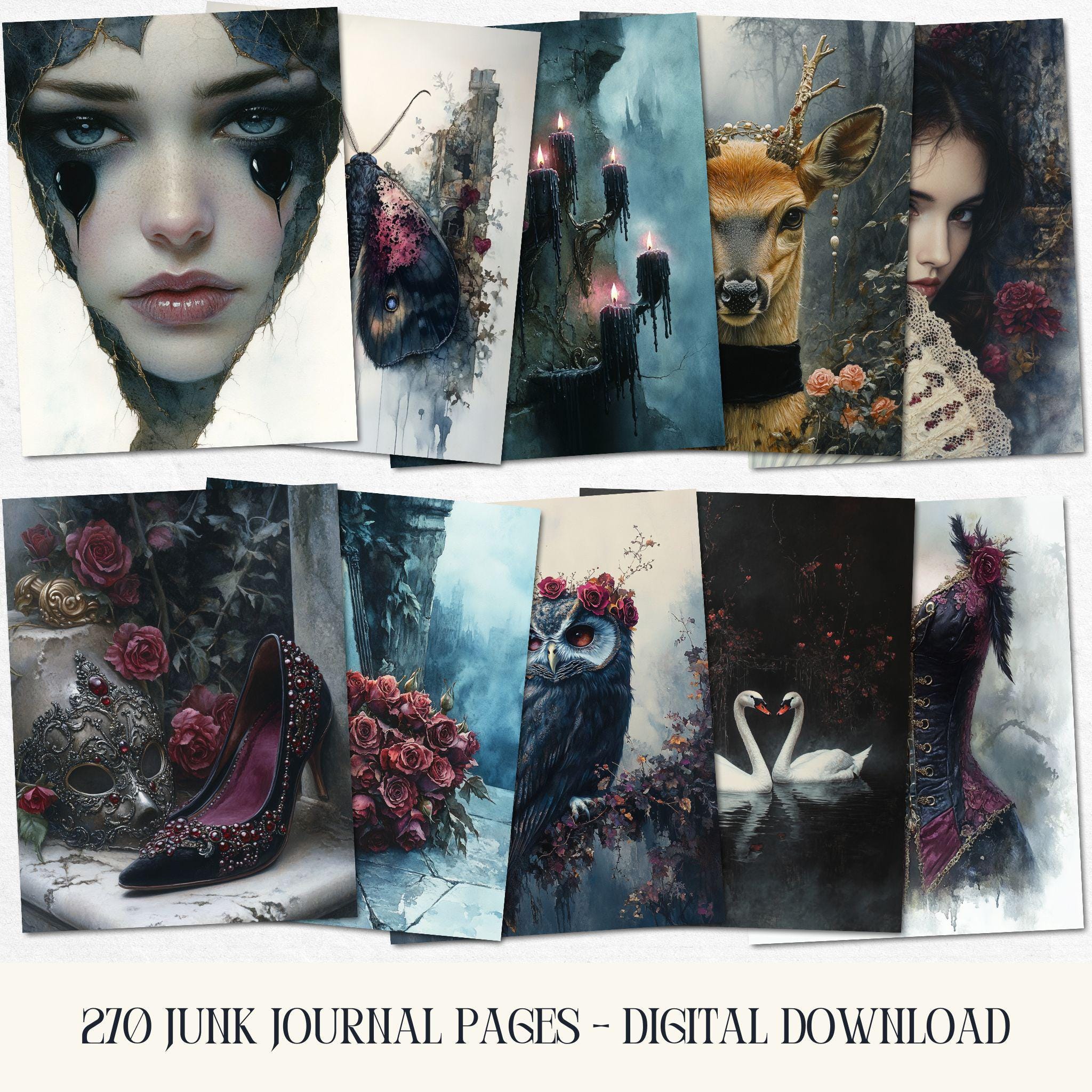 Gothic Masquerade Junk Journal Pages – Dark Romance Printable Ephemera ...