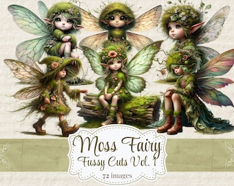 Moss Fairy Fussy Cuts: Woodland Ephemera for Junk Journals (Digital Download)