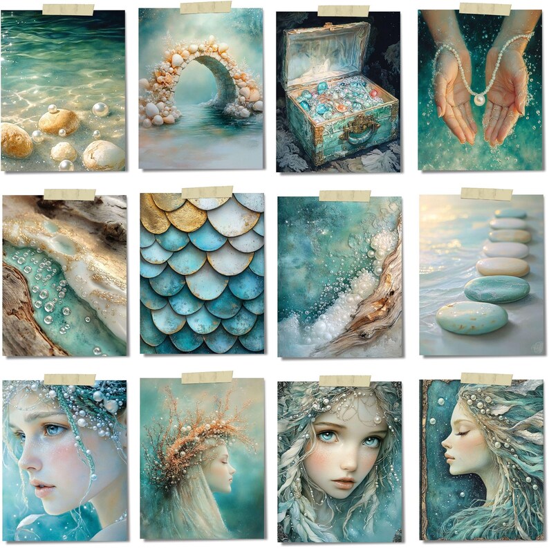 Mermaid Lagoon Junk Journal Pages – afdrukbare ephemera oceaan, onderwaterfantasie, kustscrapbooking (digitale download) afbeelding 11