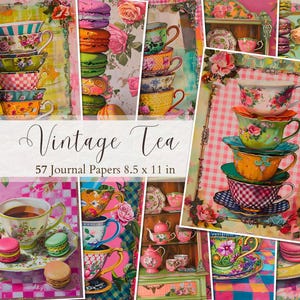 Vintage thee ongewenste dagboekpagina's grillige Tecup printables Afternoon Tea Scrapbooking benodigdheden antieke Tea Party digitale papers thee kortstondige