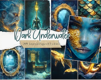 Dark Underwater Junk Journal Pages: Printable Mermaid Ephemera, Sea Scrapbook (Digital Download)
