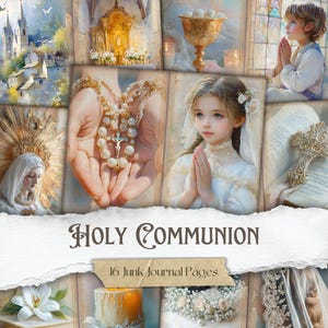 Heilige Kommunion Junk Journal Seiten Vintage Religiöse Ephemera Erste Kommunion Printable Christian Scrapbooking Papiere Spiritual Journal Kit