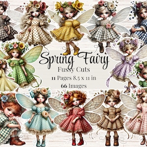 Fée printanière coupes pointilleuses Stickers imprimables fées Journal indésirable fantaisiste Fournitures pour albums féeriques Cartes ATC numériques Fée des fleurs éphémères