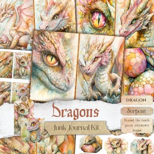 Dragon Junk Journal Kit Mystical Fantasy Ephemera Vintage Dragon Pages Mythical Scrapbook Printable Medieval Collage Sheets Enchanted Papers