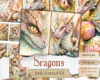 Dragon Junk Journal Kit: Vintage Ephemera, Fantasy Scrapbook (Digital Download)
