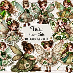 Fée de la Saint-Patrick coupes pointues fées imprimables journal indésirable irlandais Faerie scrapbooking fournitures Patchwork fabrication de cartes trèfle numérique éphémères